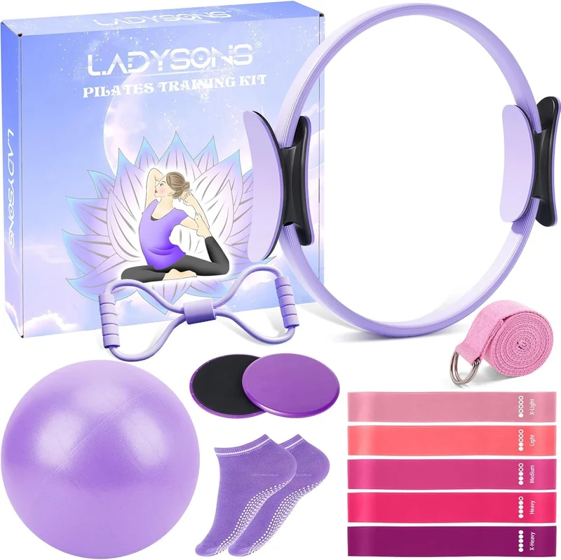 Pilates Ring Set - Pilates Essential Kit mit 12,6''/32 cm Magic Circle, Pilates Ball, Pilates Bänder