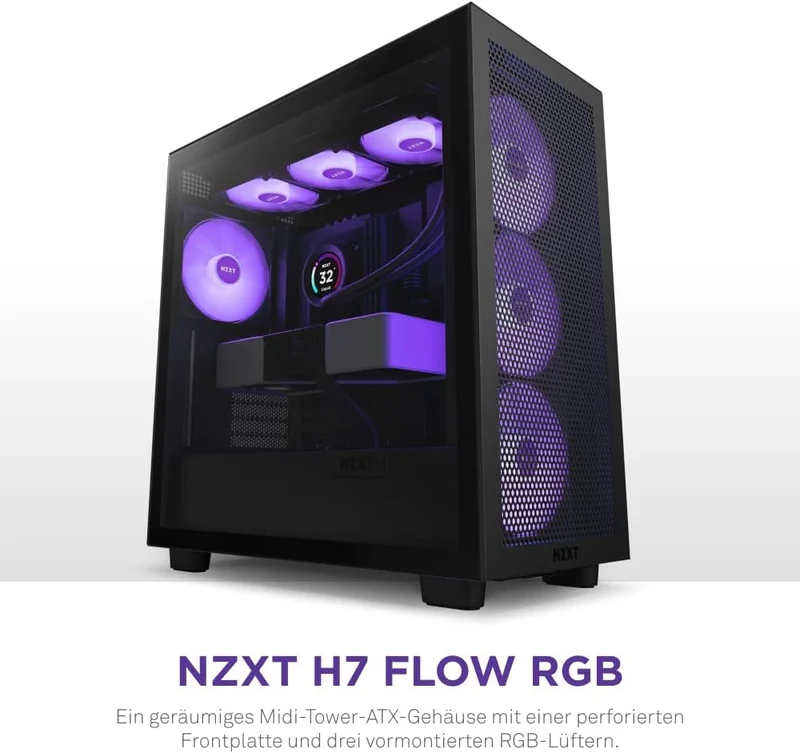 NZXT H7 Flow RGB - CM-H71FW-R1 - ATX Mid-Tower Gaming PC-Gehäuse - USB-C Port - Mesh Front- & Temper