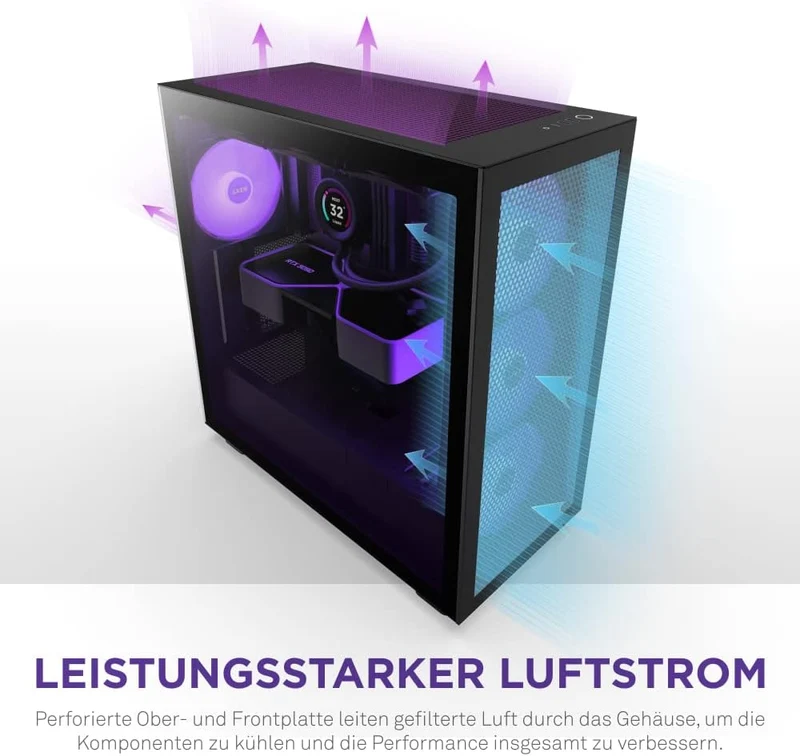 NZXT H7 Flow RGB - CM-H71FW-R1 - ATX Mid-Tower Gaming PC-Gehäuse - USB-C Port - Mesh Front- & Temper