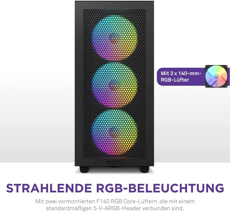 NZXT H7 Flow RGB - CM-H71FW-R1 - ATX Mid-Tower Gaming PC-Gehäuse - USB-C Port - Mesh Front- & Temper
