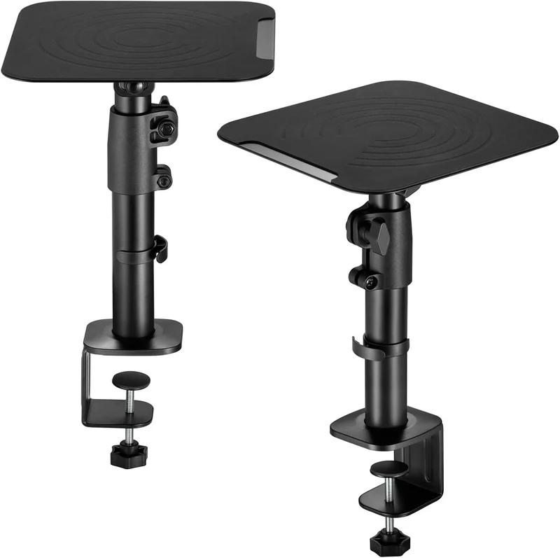 2 x Universal Lautsprecher Tischhalterung – Höhenverstellbar 26–40 cm – Neigbar ±15° – Boxenständer