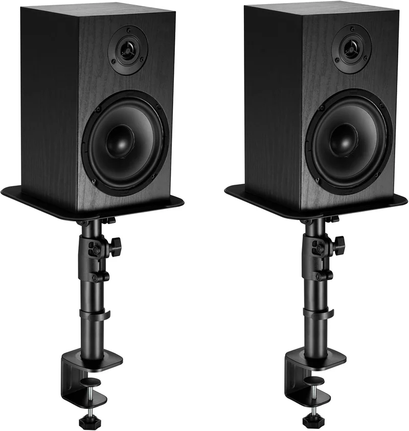2 x Universal Lautsprecher Tischhalterung – Höhenverstellbar 26–40 cm – Neigbar ±15° – Boxenständer