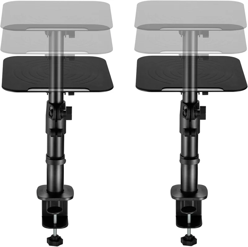 2 x Universal Lautsprecher Tischhalterung – Höhenverstellbar 26–40 cm – Neigbar ±15° – Boxenständer