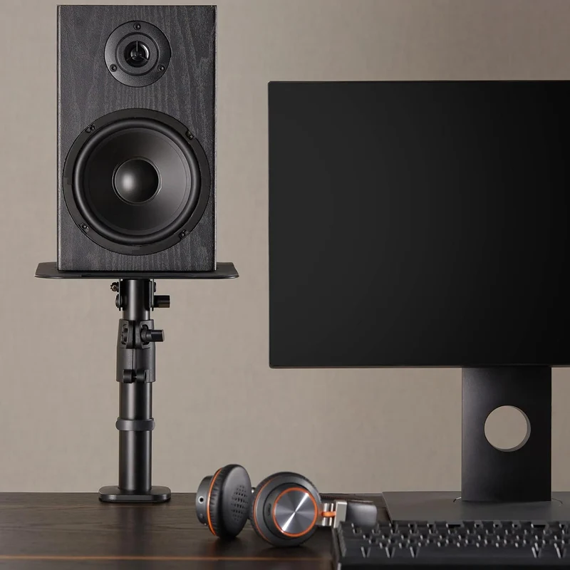 2 x Universal Lautsprecher Tischhalterung – Höhenverstellbar 26–40 cm – Neigbar ±15° – Boxenständer