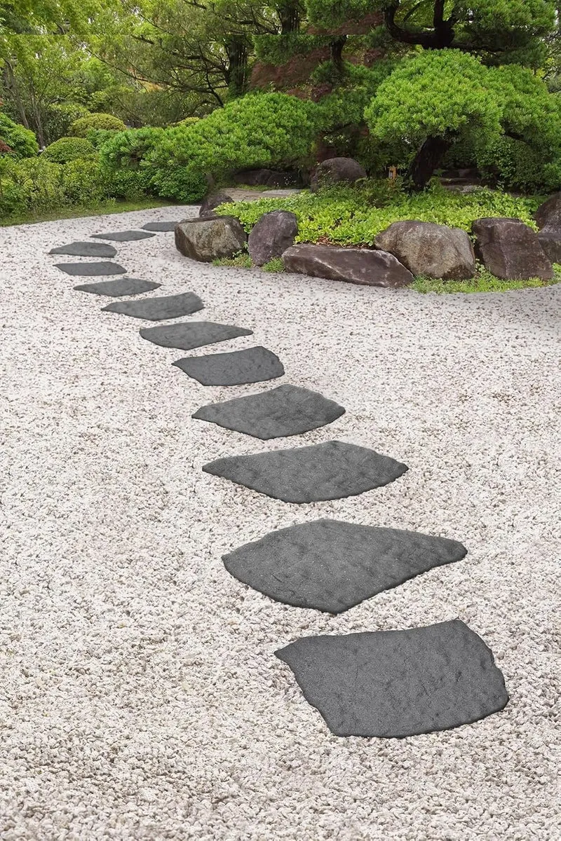 Lemodo Trittstein 2 Stück, Gartenplatte in Steinoptik, Gehwegplatte, Beetplatte, Laufplatte aus Gumm