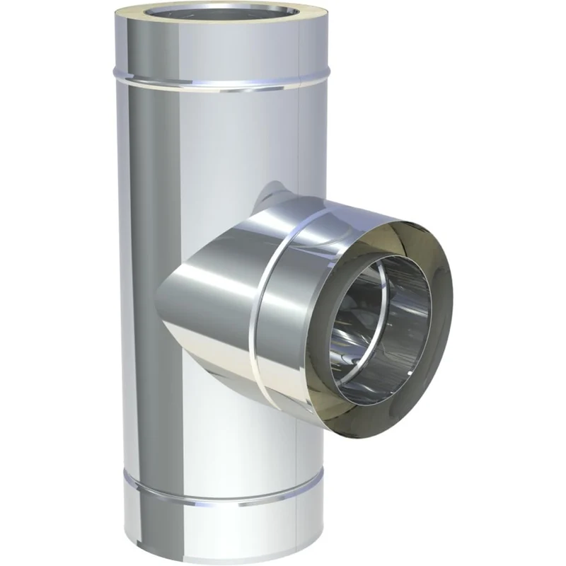 Jeremias DW-FU T-Anschluss 200mm 87 Grad Edelstahl mit Wassernase doppelwandig für Abgasanlage Öl Ga