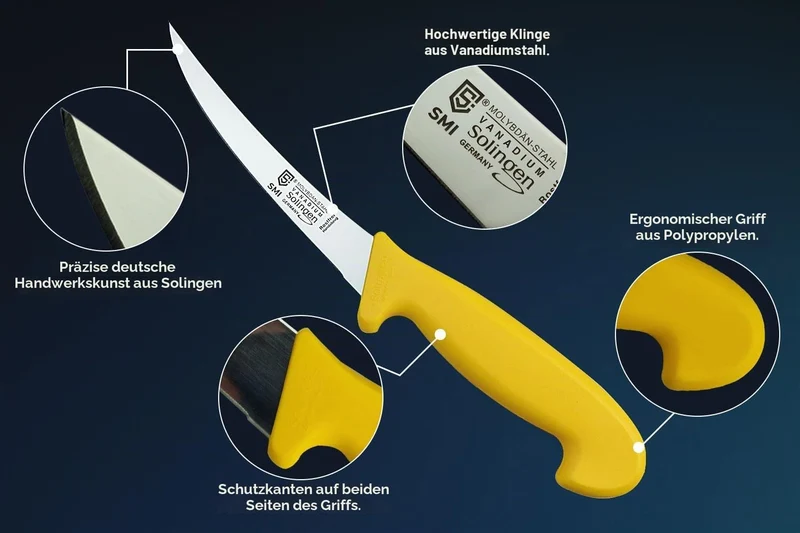 SMI 3 Stück Küchenmesser Set Solingen Metzgermesser Wetzstahl Ausbeinmesser Fleischermesser Kochmess