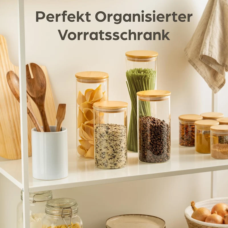 Praknu Vorratsgläser mit Deckel 4er Set - Luftdicht mit 4 Extra Dichtungen - Borosilikatglas - Spülm