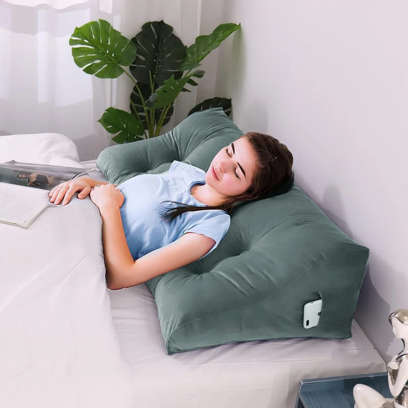 Johnear Rückenkissen Samt ergonomisch für Sofa & Bett (Grau, 160cm) Grau 160cm, Grau 160cm