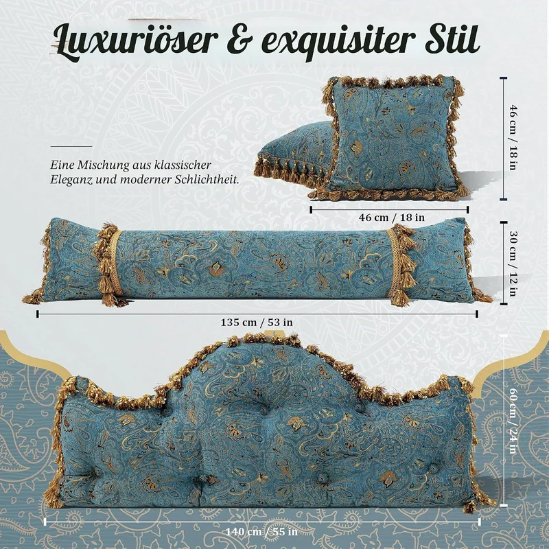Europäisches Luxus-Kopfteilkissen, Klassisches Vintage-Dekokissen mit gesticktem Blumenmuster, Weich