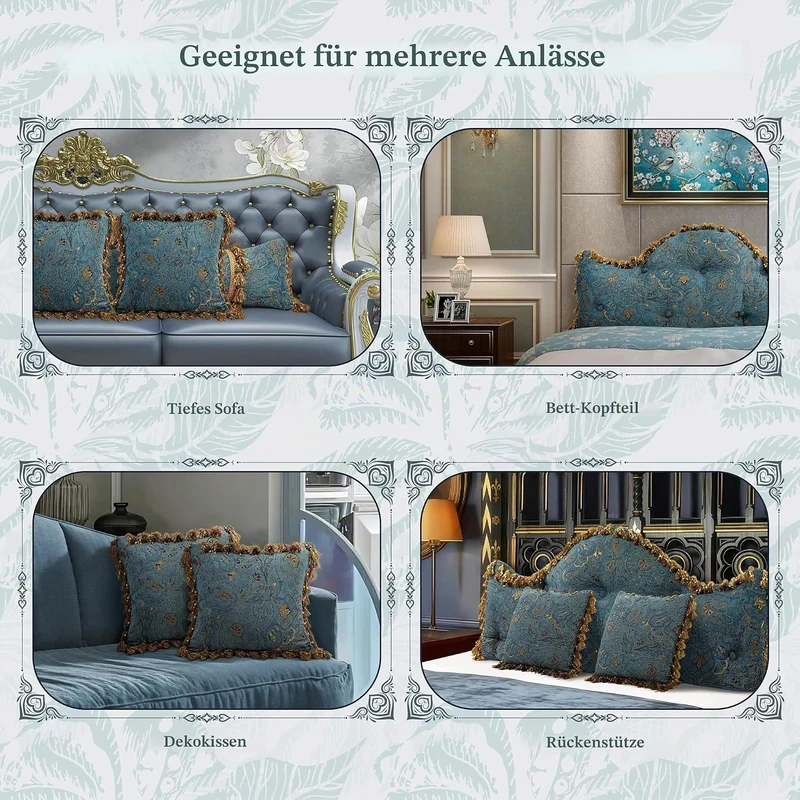 Europäisches Luxus-Kopfteilkissen, Klassisches Vintage-Dekokissen mit gesticktem Blumenmuster, Weich