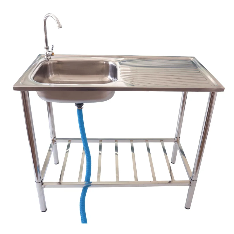 Lemodo Outdoor Spüle | Edelstahl Spültisch mit Wasserhahn | Spülbecken mit Siebeinsatz | Edelstahlsp