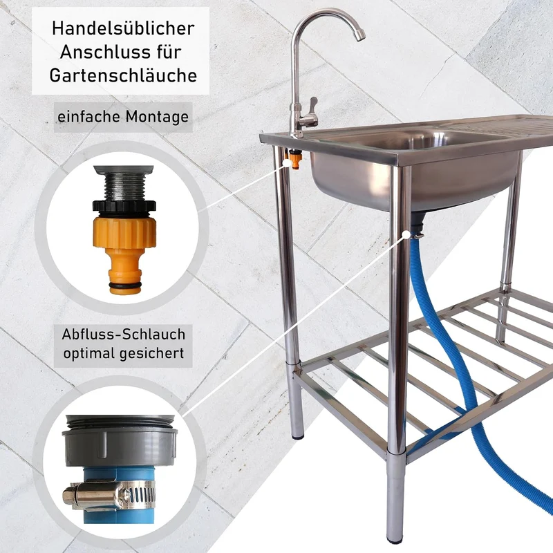 Lemodo Outdoor Spüle | Edelstahl Spültisch mit Wasserhahn | Spülbecken mit Siebeinsatz | Edelstahlsp