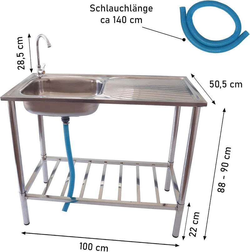 Lemodo Outdoor Spüle | Edelstahl Spültisch mit Wasserhahn | Spülbecken mit Siebeinsatz | Edelstahlsp