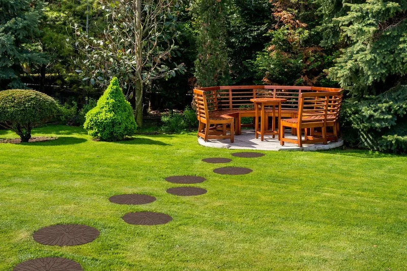 Trittstein, Gartenplatte 4 Stück, Gehwegplatte in Baumstammoptik, Beetplatte, Baumscheibe aus recyce