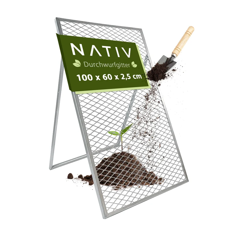 Lemodo Durchwurfsieb 100x60 cm, Gitter mit Maschenweite 40x25 mm verzinkt, stabiles Gartensieb wette