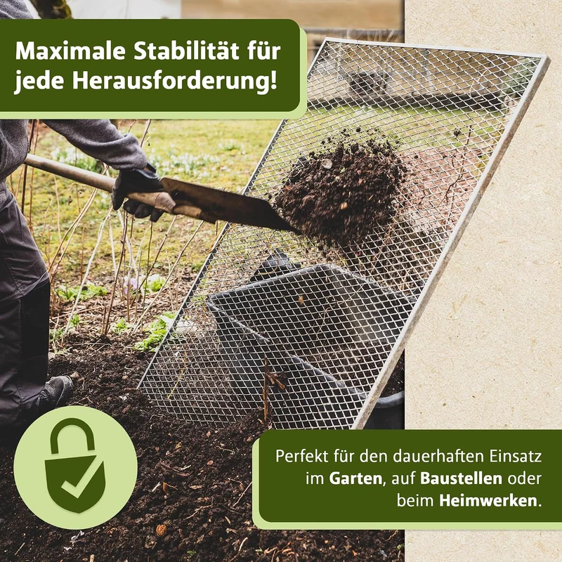 Lemodo Durchwurfsieb 100x60 cm, Gitter mit Maschenweite 40x25 mm verzinkt, stabiles Gartensieb wette