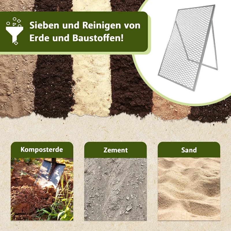 Lemodo Durchwurfsieb 100x60 cm, Gitter mit Maschenweite 40x25 mm verzinkt, stabiles Gartensieb wette