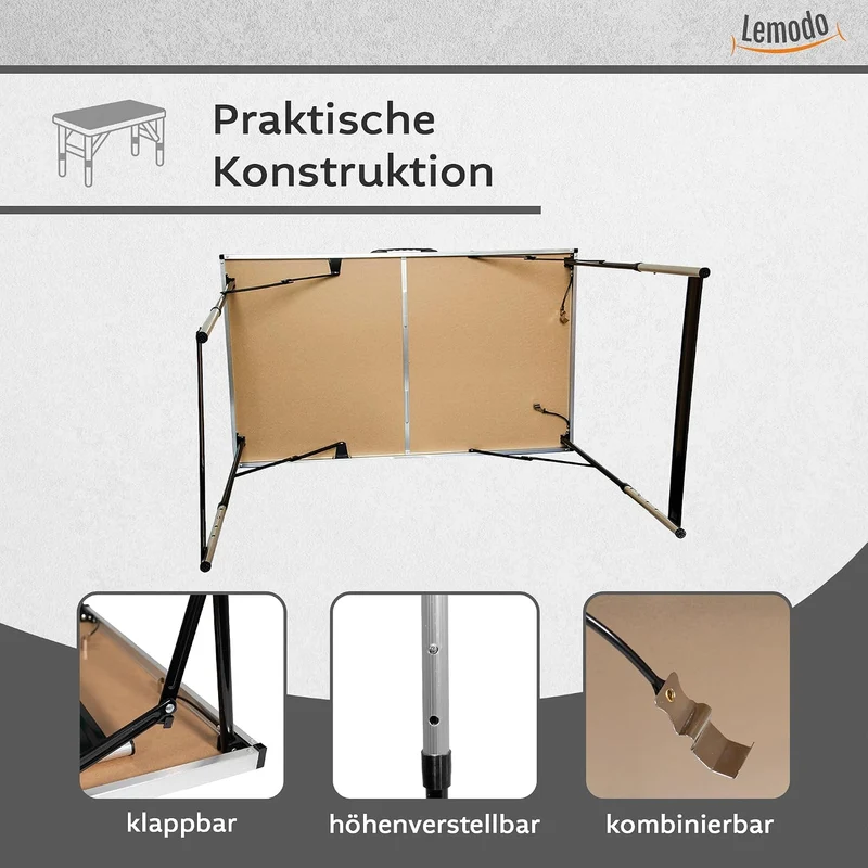 Lemodo Tapeziertisch 3-teilig klappbar – höhenverstellbarer Multifunktionstisch Aluminium mit verstä