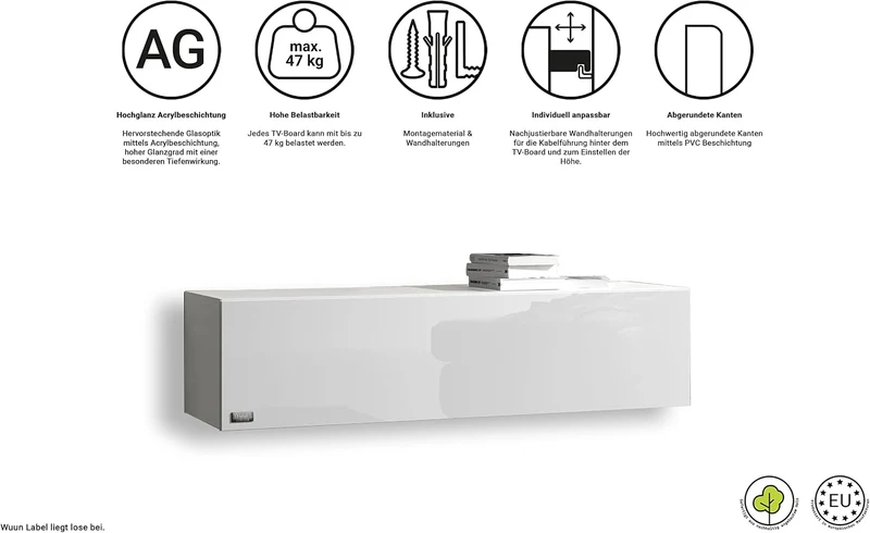 Wuun® TV-Lowboard Somero I 100cm bis 360cm I TV-Schrank & Hängeschrank für Wohnzimmer I Verschiedene