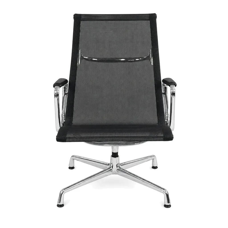 Vitra EA 116 Netz schwarz Chrom mit Lederarmlehnen