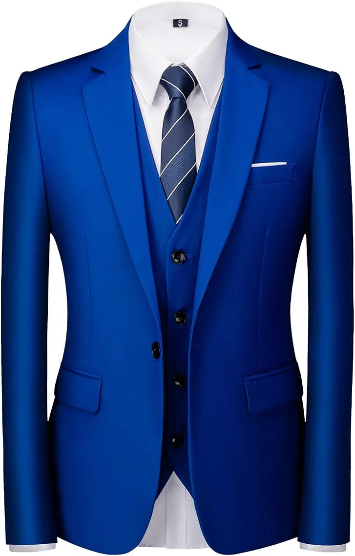 KUDORO Herren Anzüge 3-teilig Slim Fit Eine Knöpfe Sakko Weste Hose 3XL Blaues Juwel1, 3XL Blaues Ju