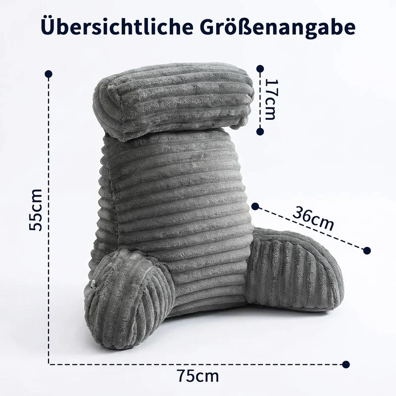 Lesekissen mit Rückenlehne und Armlehnen, Ergonomisches Lesekissen für Bett Sofa Boden, Cordstoff We