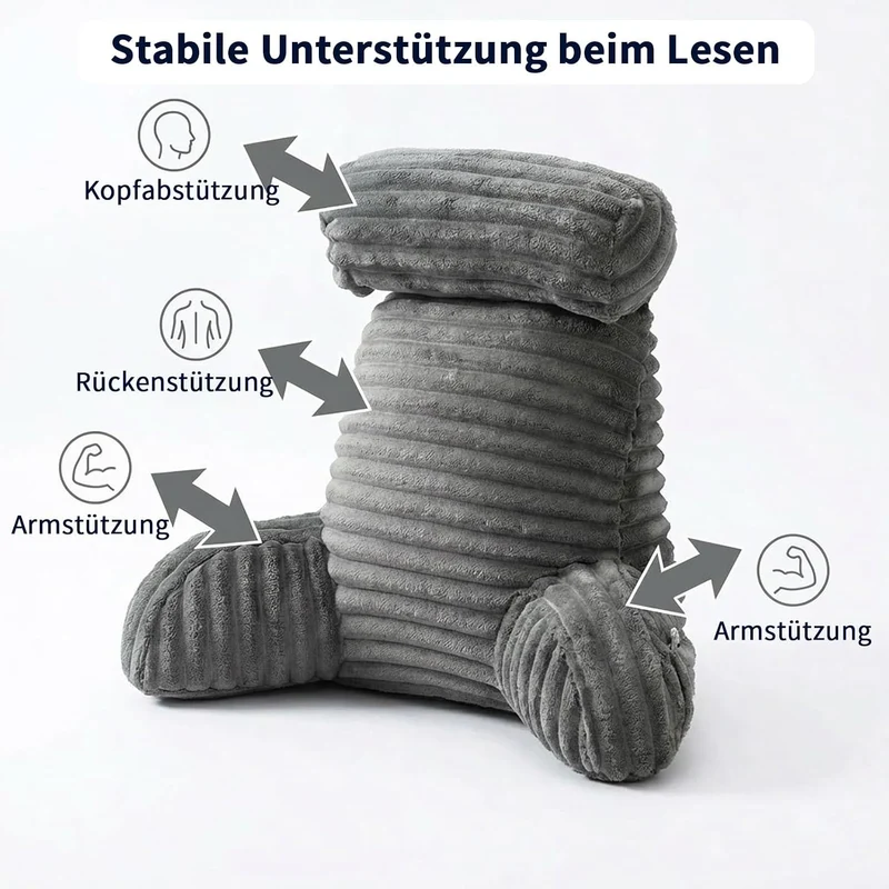 Lesekissen mit Rückenlehne und Armlehnen, Ergonomisches Lesekissen für Bett Sofa Boden, Cordstoff We