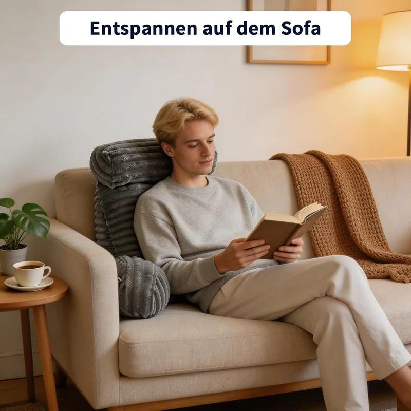 Lesekissen mit Rückenlehne und Armlehnen, Ergonomisches Lesekissen für Bett Sofa Boden, Cordstoff We
