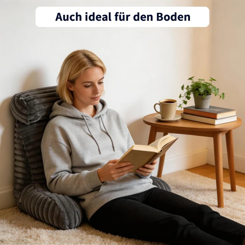 Lesekissen mit Rückenlehne und Armlehnen, Ergonomisches Lesekissen für Bett Sofa Boden, Cordstoff We
