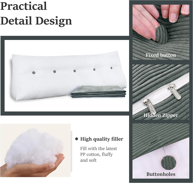 Johnear Keilkissen aus Cordstoff, Ergonomisches Rückenstützkissen mit Schnallen Atmungsaktives Lesek