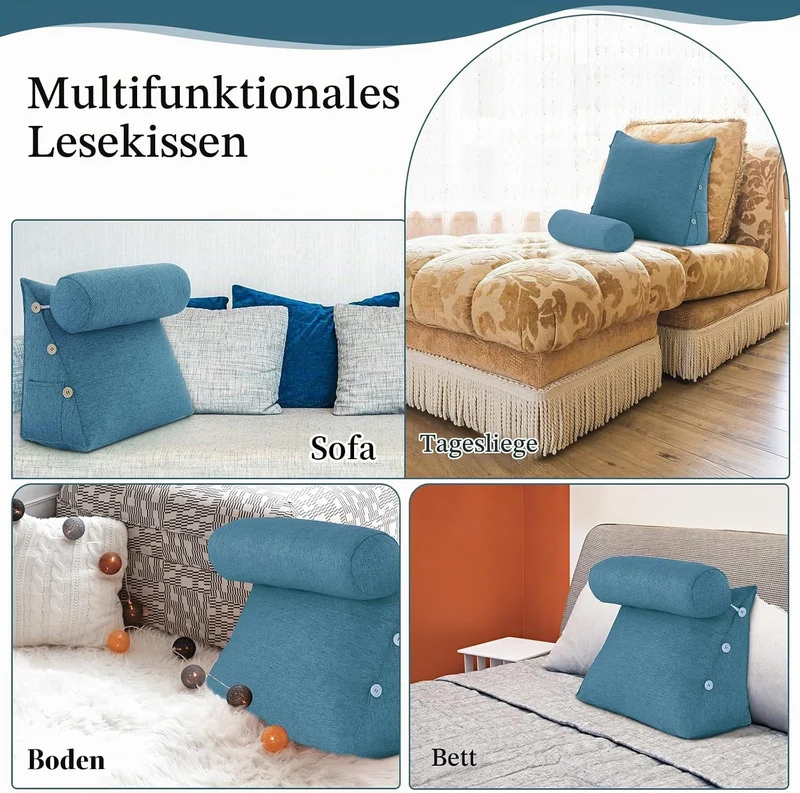 Bettkeil-Lesekissen, verstellbares Lesewurfkissen, dreieckiges Kissen, Keilkissen, Couchkissen für L