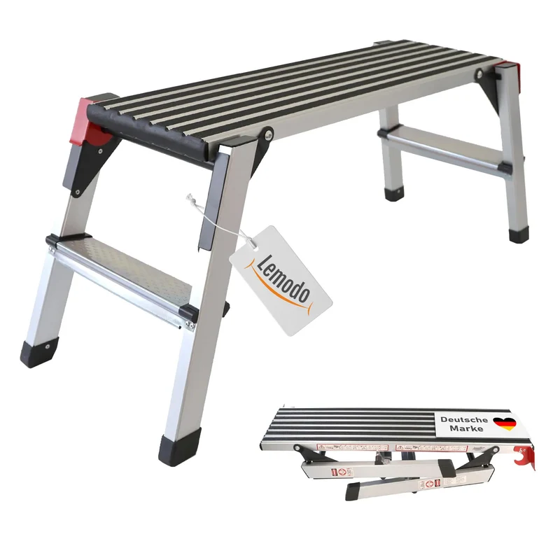Lemodo Arbeitsplattform, klappbare Arbeitsbühne aus Aluminium, rutschfeste Standfläche, 150 kg belas