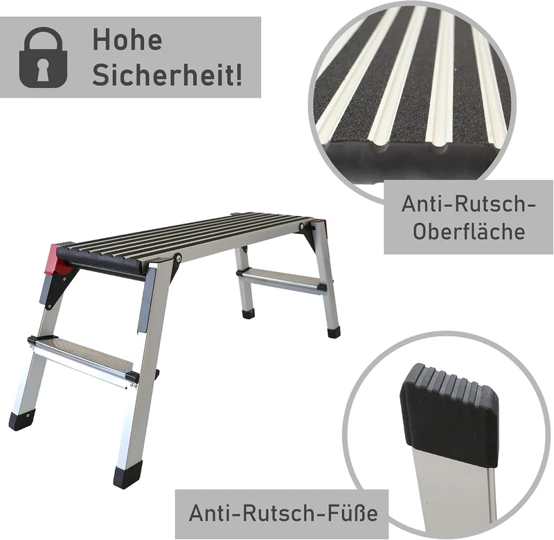 Lemodo Arbeitsplattform, klappbare Arbeitsbühne aus Aluminium, rutschfeste Standfläche, 150 kg belas
