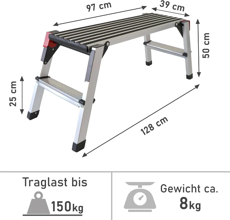 Lemodo Arbeitsplattform, klappbare Arbeitsbühne aus Aluminium, rutschfeste Standfläche, 150 kg belas