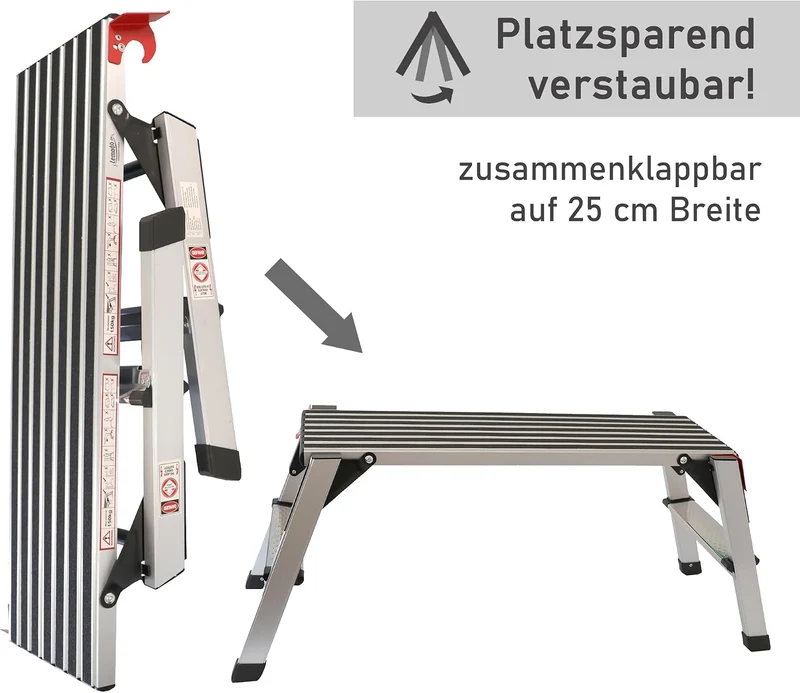 Lemodo Arbeitsplattform, klappbare Arbeitsbühne aus Aluminium, rutschfeste Standfläche, 150 kg belas