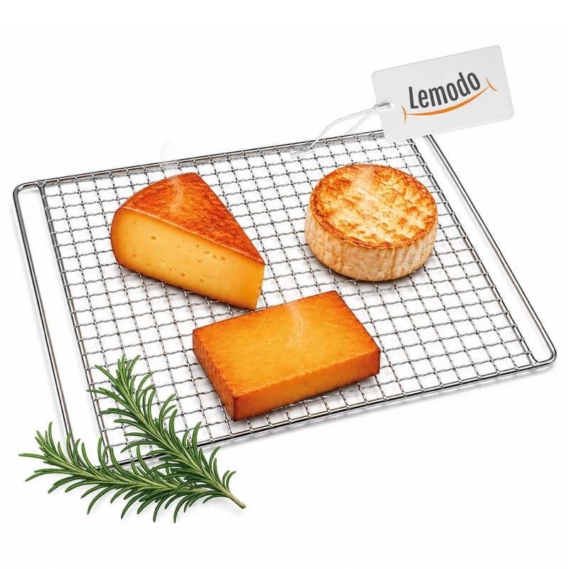Lemodo Räucherrost Edelstahl, Räuchergitter in Netzform, 36,5 x 25,5 cm, Auflagefläche 31 x 24 cm, G