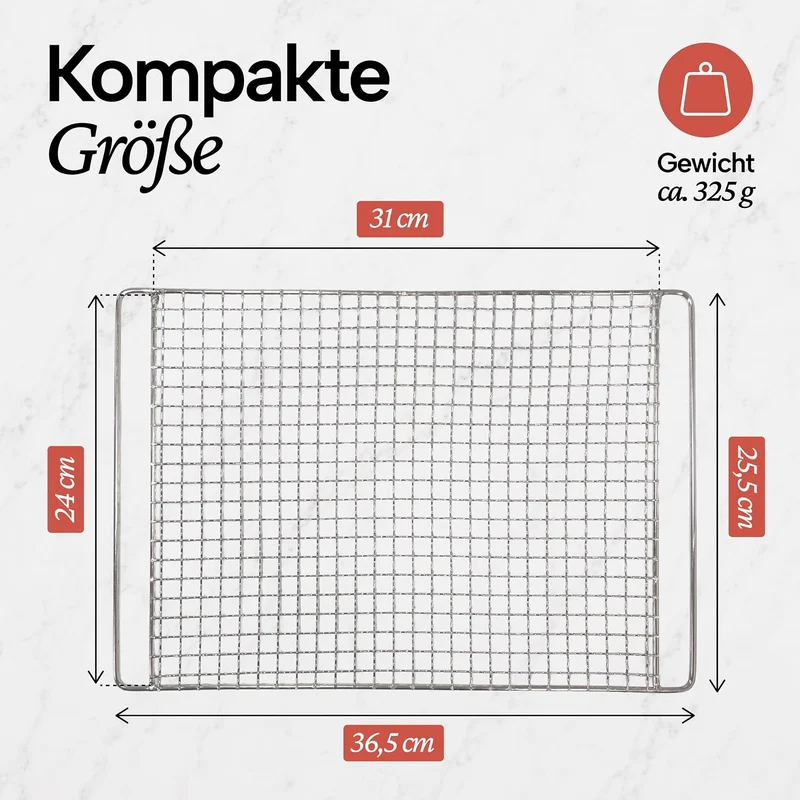 Lemodo Räucherrost Edelstahl, Räuchergitter in Netzform, 36,5 x 25,5 cm, Auflagefläche 31 x 24 cm, G