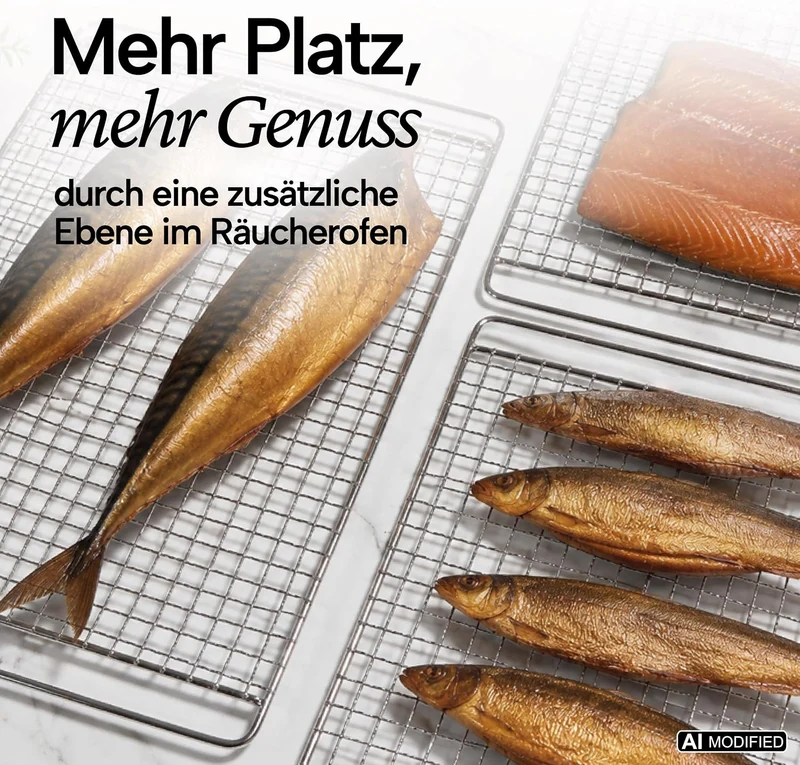 Lemodo Räucherrost Edelstahl, Räuchergitter in Netzform, 36,5 x 25,5 cm, Auflagefläche 31 x 24 cm, G