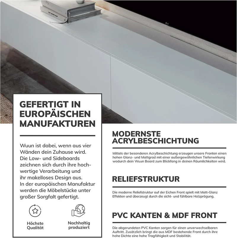 Wuun® TV-Lowboard Somero I 100cm bis 360cm I TV-Schrank & Hängeschrank für Wohnzimmer I Verschiedene