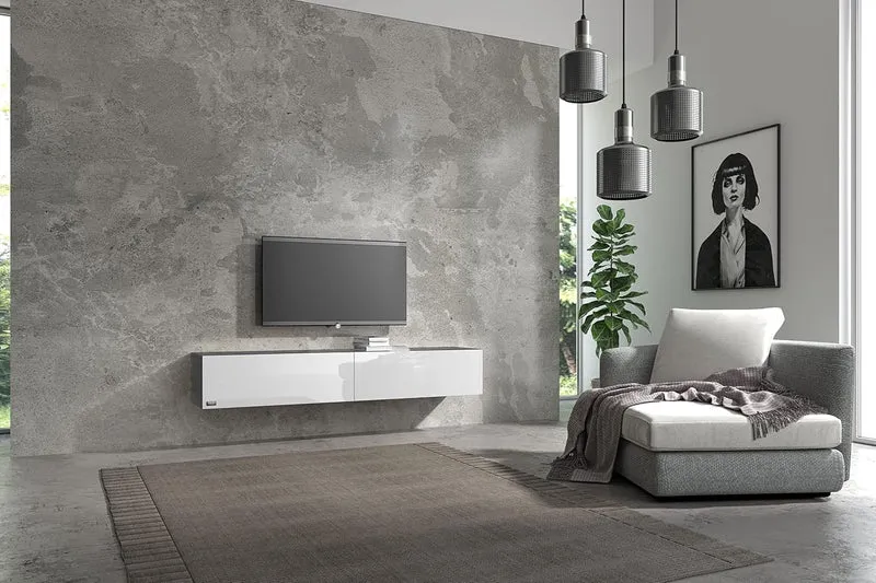Wuun® TV Lowboard TV Board hängend I 100cm-280cm I Hängeschrank Wohnwand/Somero I Schwarz-Matt/Weiss