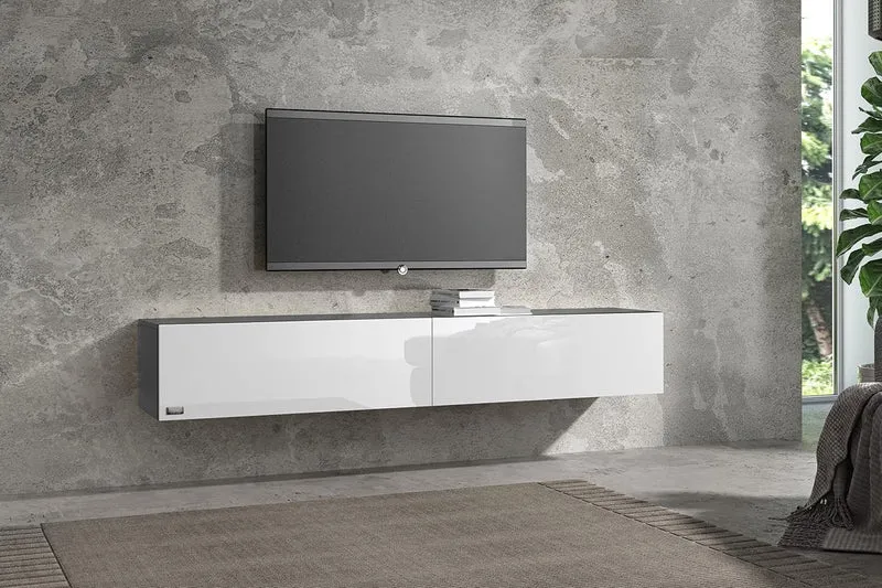 Wuun® TV Lowboard TV Board hängend I 100cm-280cm I Hängeschrank Wohnwand/Somero I Schwarz-Matt/Weiss