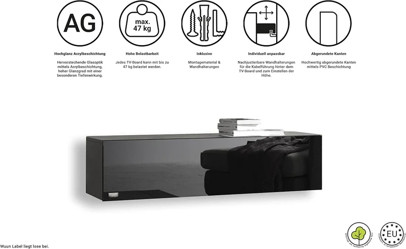 Wuun® TV-Lowboard Somero I 100cm bis 360cm I TV-Schrank & Hängeschrank für Wohnzimmer I Verschiedene