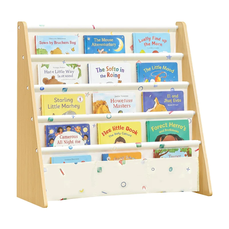 SONGMICS Bücherregal Kinder, mit 4 Ebenen, 62,4 x 25 x 60 cm Buchenbeige + Gelb 4 Ebenen, Buchenbeig