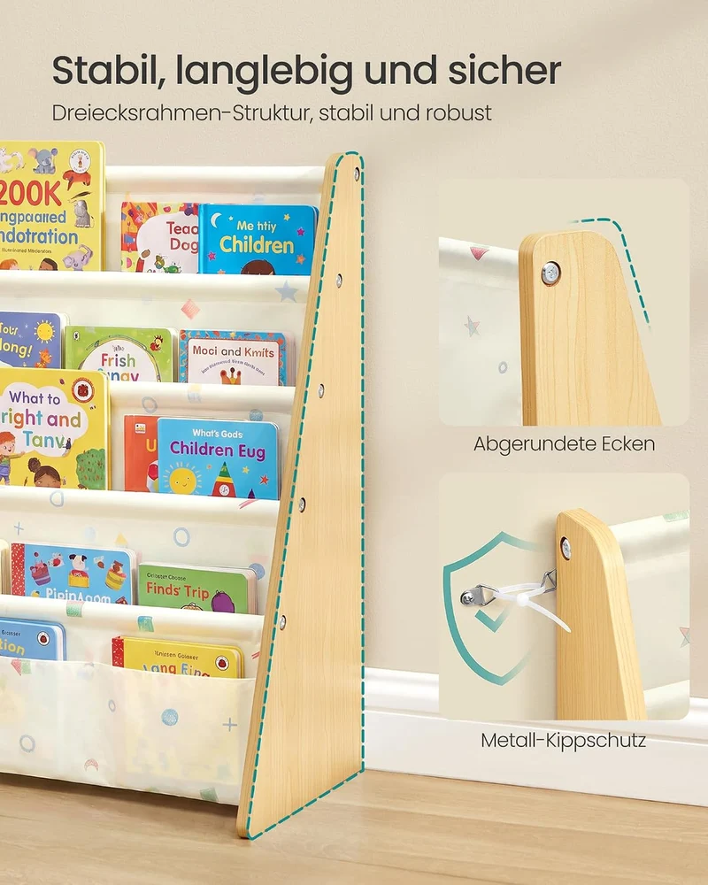 SONGMICS Bücherregal Kinder, mit 4 Ebenen, 62,4 x 25 x 60 cm Buchenbeige + Gelb 4 Ebenen, Buchenbeig