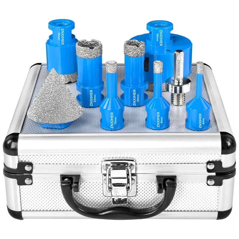 Diamant Fliesenbohrer Set 6/8/10/20/25/35/68mm + 50mm Diamant Fasenfräser + Adapter - 9 Stück M14 Di