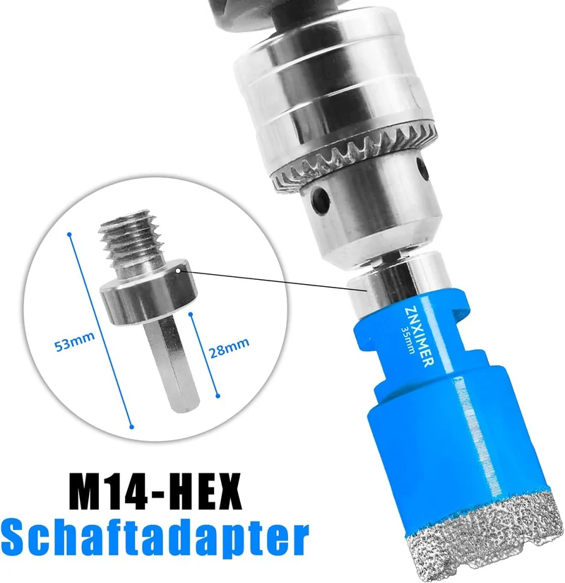 Diamant Fliesenbohrer Set 6/8/10/20/25/35/68mm + 50mm Diamant Fasenfräser + Adapter - 9 Stück M14 Di