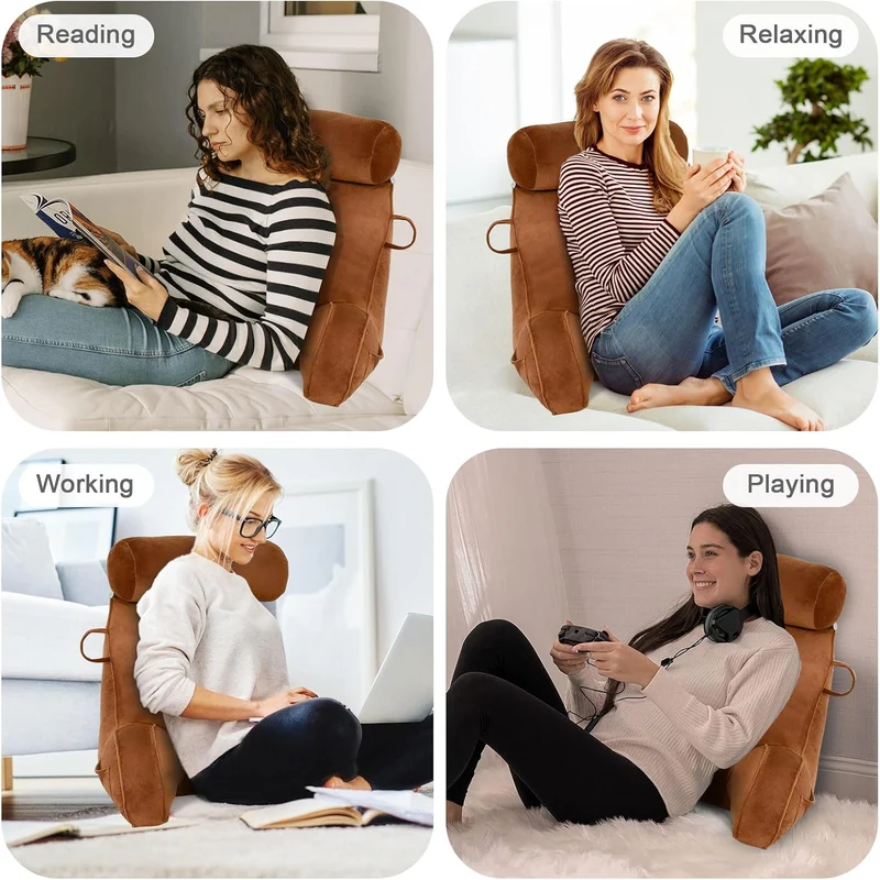 Lesekissen für Bett, Bettauflage Kissen mit Abnehmbarer Nackenrolle & höherem Stützarm zum Sitzen in