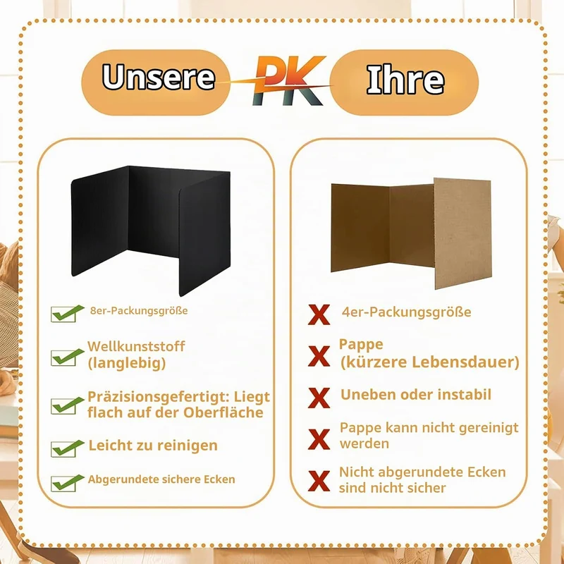 DAZZTIME Trennwand für Schreibtisch,8 Stück Faltbare Schreibtisch-Trennwand,Sichtschutz Schreibtisch
