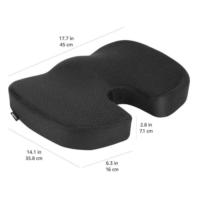axisgo - Amazon Basics Rechteckig Memoryschaum-Sitzkissen für Bürostühle, Schwarz, 45 X 35.8 X 7.1 cm